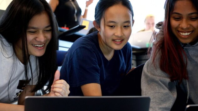 Photo of participants in the inaugural Girls Who Code Summer Immersion Program hosted b Johnson & Johnson