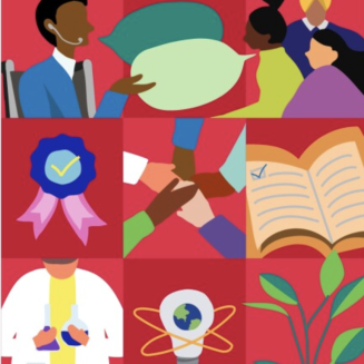 A collage of cartoons representing responsibility standards for suppliers