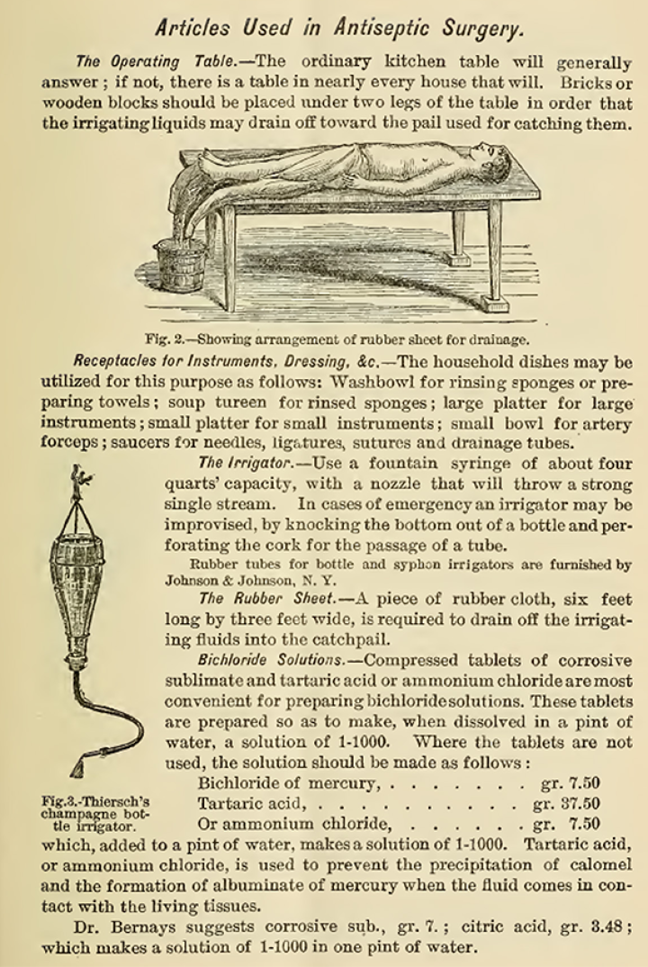 Advice for Sterilizing a Kitchen Table in Johnson & Johnson’s Modern Methods of Antiseptic Wound Treatment Guidebook