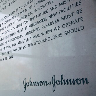 Johnson & Johnson's Credo etched in a marble wall 