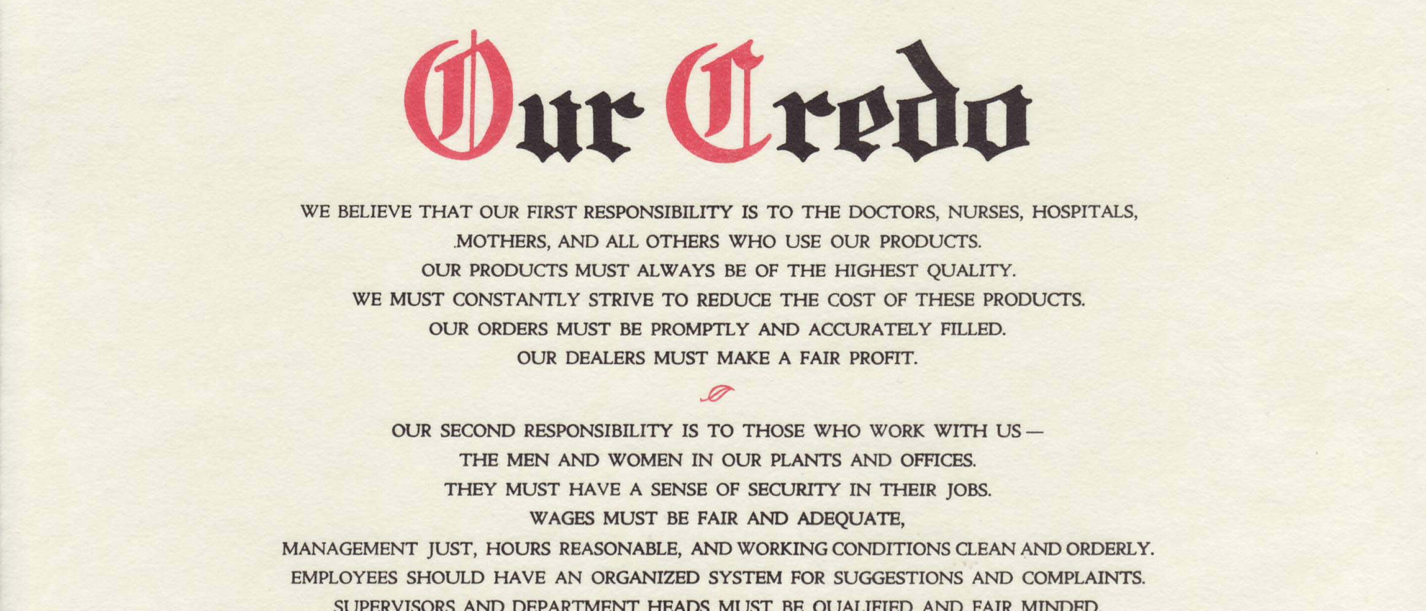 Credo Essay Examples Key milestones in the history of Johnson & Johnson