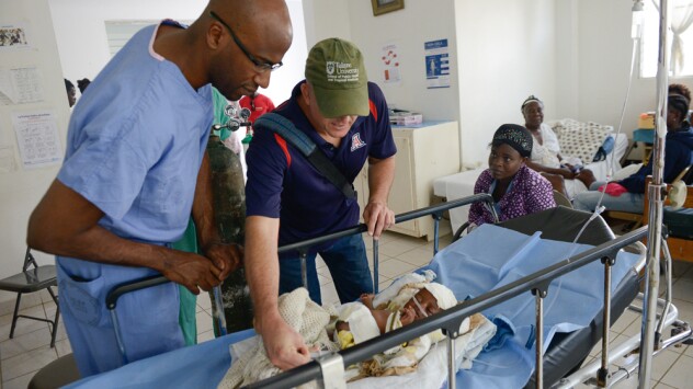 Pierre Theodore, M.D., volunteering at a hospital in Haiti