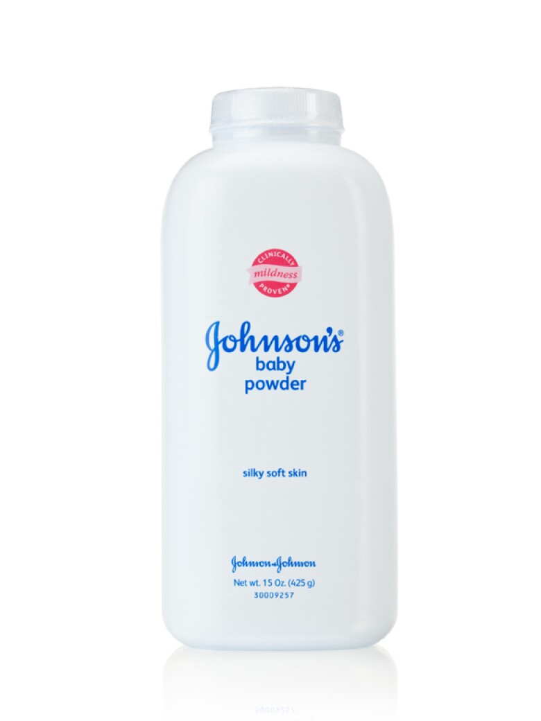 A white bottle of Johnson & Johnson's baby powde r