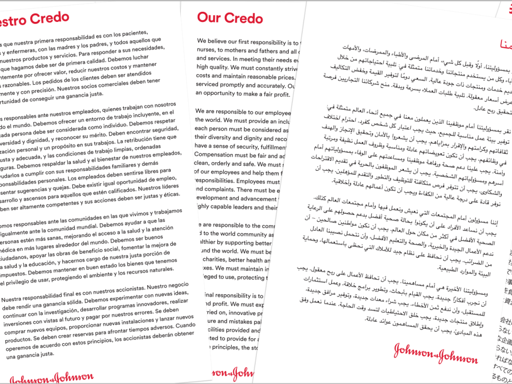 Collage of Our Credo written in different languages 