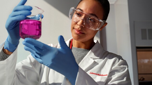 An infographic showing a variety of women in different types of clothes, with text about 9 ways Johnson & Johnson has supported women